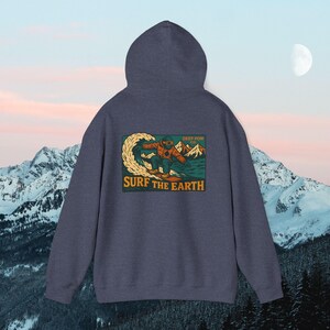 Vintage Snowboarding Hoodie: Surf the Earth Retro Mountain Pullover image 7