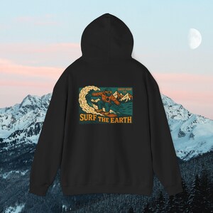 Vintage Snowboarding Hoodie: Surf the Earth Retro Mountain Pullover image 3