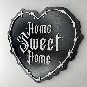 Barbed Wire Heart Wooden Plaque: Gothic Home Sweet Home Decor