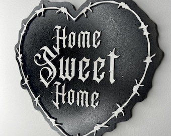 Barbed Wire Heart Wooden Plaque: Gothic Home Sweet Home Decor
