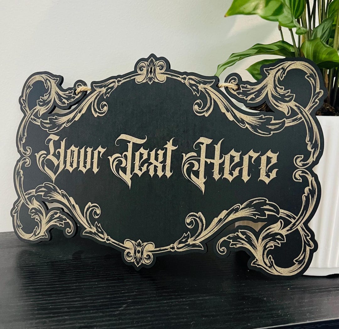 Custom Text Wooden Gothic Sign - Engraved Wooden Plaque - Etsy