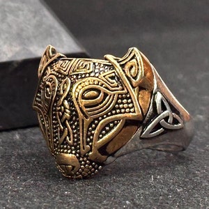 Gold Plated Wolf Ring - Viking Wolf Ring - Nordic Wolf Ring - Handmade  Fenrir Ring - 925 Sterling Silver Ring