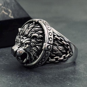 Lion Silver Handmade Ring,Best Friend Gift Ring,Oxidized Silver Lion Ring,African Lion 925 Sterling Silver Ring