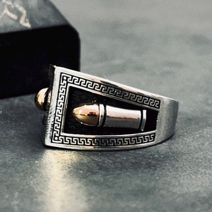 Silver Bullet Ring,Sterling Silver Handmade Greek Ring,Stylish Ring For Men,925k Solid Silver Engraved Ring