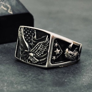Sterling Silver American Flag Eagle Ring: Patriotic Jewelry Gift