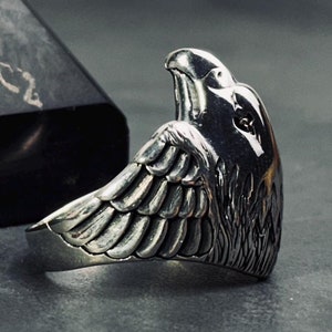 Silver Raven Signet Ring,925k Sterling Silver Handmade Engraved Ring,Animal Ring