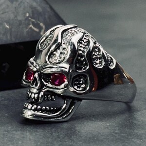 Gothic Skull Ring,Silver Trend Skull Ring,Cubic Zirconia Gothic Retro Sterling Silver Ring,Ring For Biker