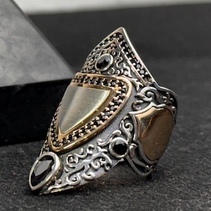 Oxidized Sterling Silver Archer Ring - Adjustable Handmade Thumb Ring