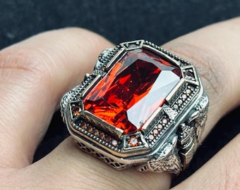 Ruby Men's Ring, Sterling Silver Bold Statement (Handmade, Size Options)