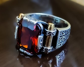 Handmade Red Zircon Sterling Silver Ring: Courage Series
