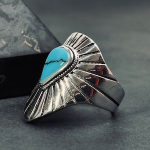 Silver Turquoise Ring,Sterling Silver Turquoise Gemstone Ring,925k Sterling Silver Geometric Ring