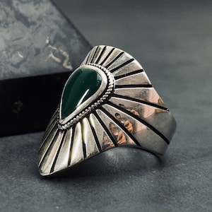 Silver Agate Ring For Men,Green Agate Stone 925k Sterling Silver Ring,Best Gift For Him