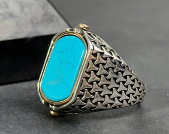 Türkis Herren Ring - Sterling Silber, Edelstein
