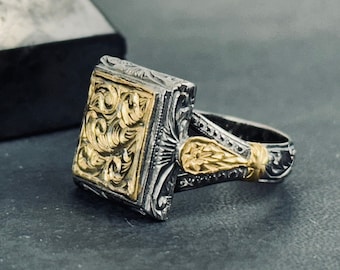 Sterling Silver Ring, Rhodium Engraved Band (Men's Size Options)