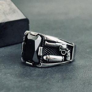 Bold Sterling Silver Bullet Ring - Revolver Detailing - Stylish Collector&#39;s Piece - Unique Birthday Gift for Men