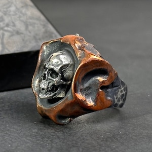 Skeleton Ring Skull Silver Ring,Handmade Solid Silver 925k Oxidized Ring,Gothic Biker Ring For Him,Personalized Gift For Men
