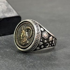 Aries Zodiac Signet Ring: 925 Sterling Silver Horoscope Astrology