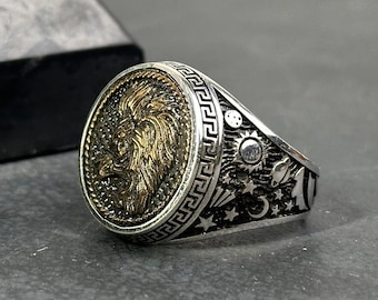Lejonet Zodiac Ring i sterlingsilver, horoskopdesign (storlekar 5-10)