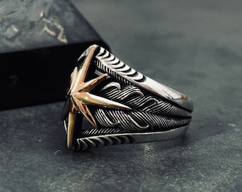 Handmade Sterling Silver Compass Ring - Engraved North Star Design