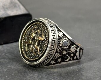Sterling Silver Gemini Ring - Dainty Astrology Signet Band