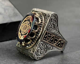キング・ソロモンの印章リング：925スターリングシルバー製ユニ