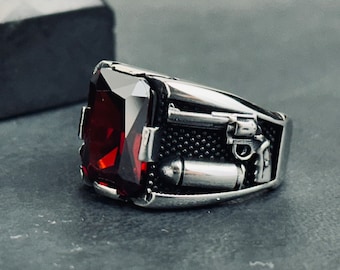 Handcrafted Bullet Ring in Sterling Silver - Bold Revolver Style - Edgy Accessory for Everyday Wear - Unisex Gift Idea