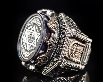 Silver Castle Ring,Seal Of Solomon Castle Door Ring,King Ring,Oval Shaped Seal Of Solomon Ring