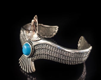 Turquoise Gemstone Eagle Bracelet,Eagle Cuff Handmade 925 Sterling Silver Men's Bracelet With Turquoise Gemstone,Best Gift For Men