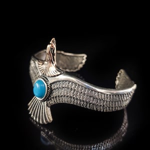Pulsera de águila con piedra turquesa, brazalete de águila hecho a mano en plata de ley 925 para hombre con piedra turquesa, el mejor regalo para hombres.