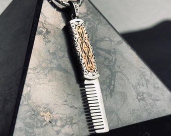 Collar de peine de barbero: Plata de ley, hecho a mano - Estilo masculino