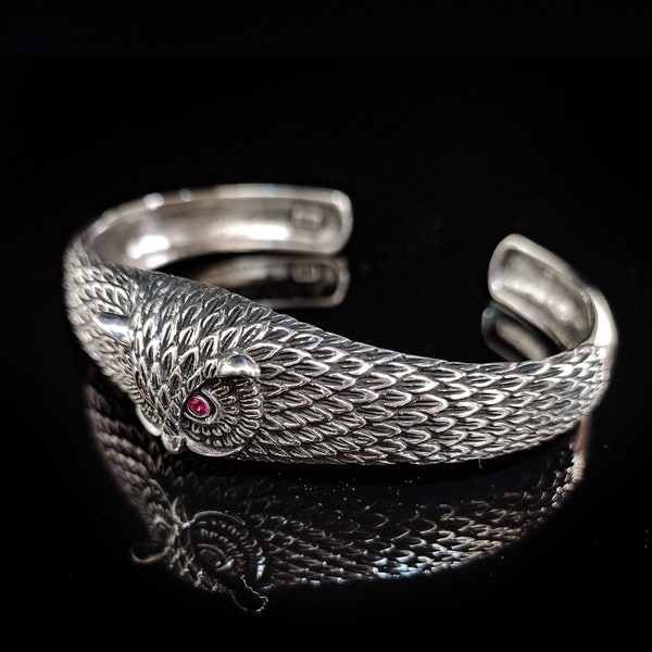 Silber Eule Armband, Eule Manschette Armband 925 Sterling Silber Armband, beste Geschenk für ihn, handgemachte Silber Armband Schmuck, Eule Design Armband