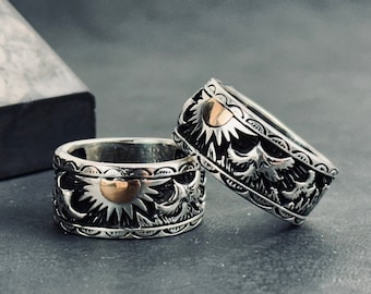 Silver Celestial Sun Signet Ring,Dainty Sun Ring,Summer Ring,925k Sterling Silver Sunrise Ring,Unique Gift For Him