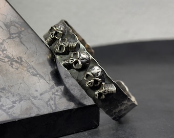 Chunky Sterling Silver Skull Cuff Bracelet (Handmade for Men)