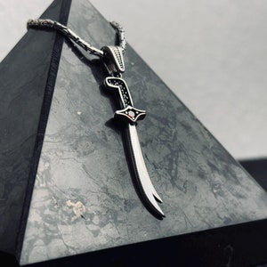 Silver Zulfiqar Sword Necklace, Islamic Design with Zircon Stones, Unique Statement Pendant, Perfect Ramadan Gift, Handmade Jewelry