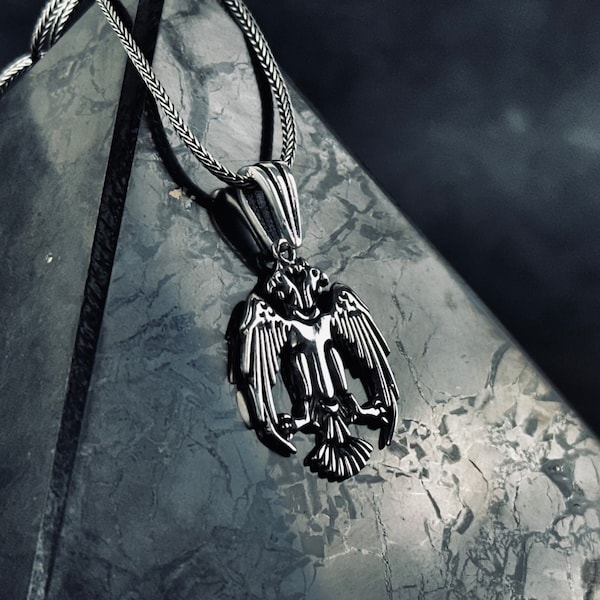 Historische Selcuklu Doppelkopf Adler Silber Halskette, Zubehör für den Großen Krieg Tribut, ideales Geschenk für Geschichtsliebhaber