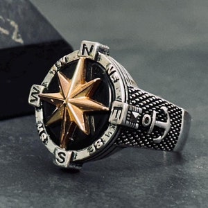Round Compass Ring,North Star Compass Ring,Stylish Silver Ring,Unisex Ring,925k Sterling Silver Ring