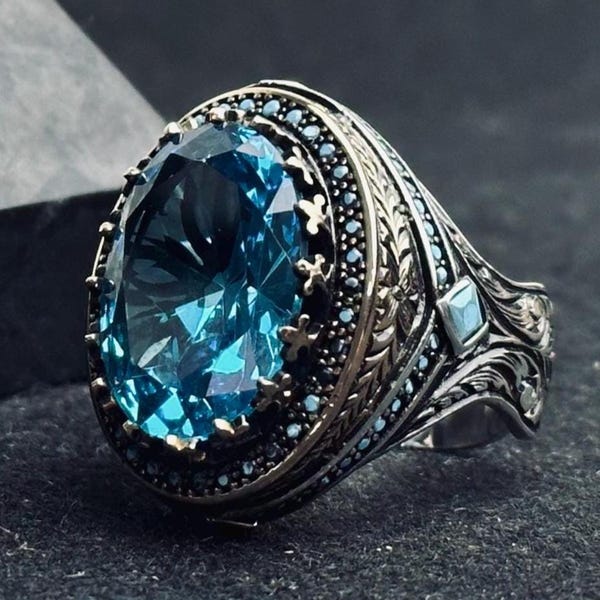 Paraiba Turmalin Ring: Herren Sterling Silber Statement Schmuck