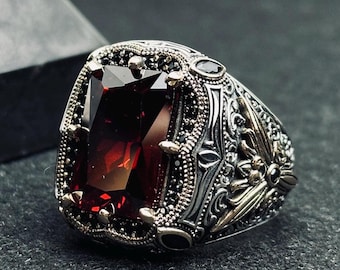 Men’s 925 Sterling Silver Ruby Ottoman Style Statement Ring