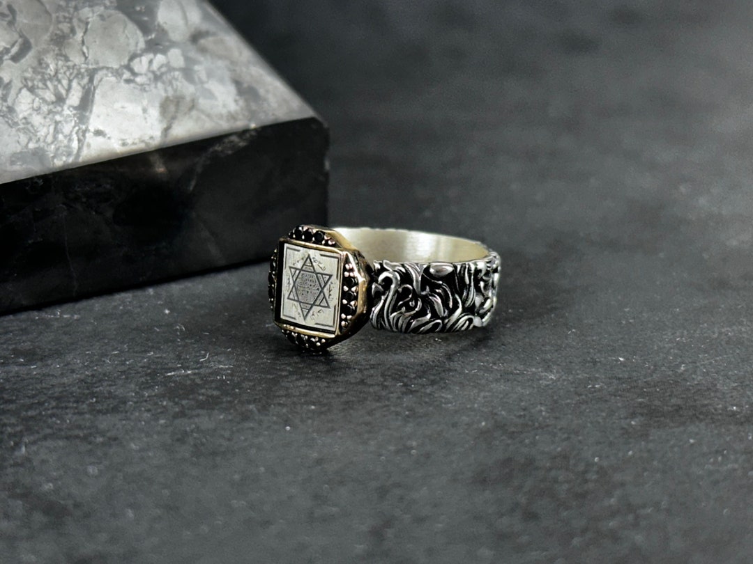 Bague en argent faite à la main, sceau du roi de Salomon minimal