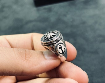 Sterling Silver Compass Ring: Handmade North Star Band - Etsy