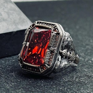 Handmade Ottoman Ruby Ring in 925 Sterling Silver, Men’s Statement Jewelry