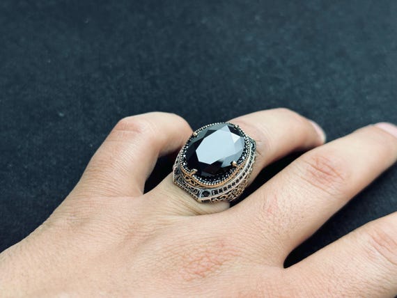 Black Zircon Men's Ring: Sterling Silver Zulfiqar Sword - Etsy