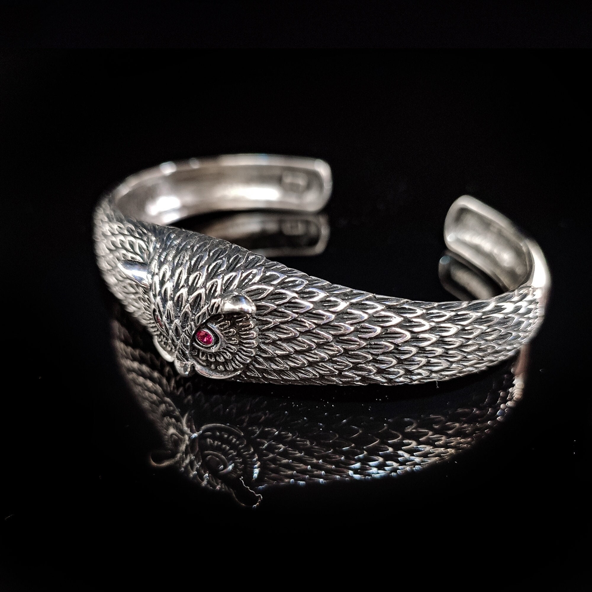 Silver Owl Bracelet,Owl Cuff Bracelet 925 Sterling Silver Bracelet,Best Gift For Him,Handmade Silver