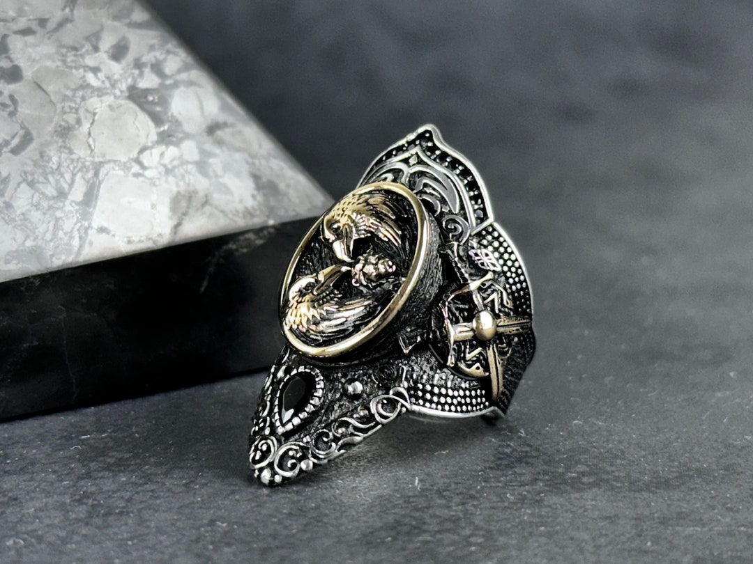 Zihgir Statement Ring: Twin Eagle Design (adjustable Sterling