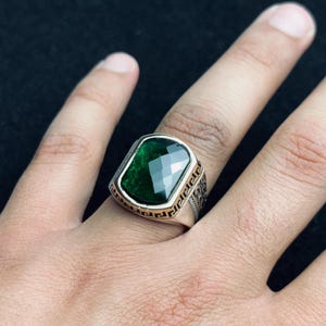 Handmade Colombian Emerald Ring for Men: Sterling Silver Statement Jewelry
