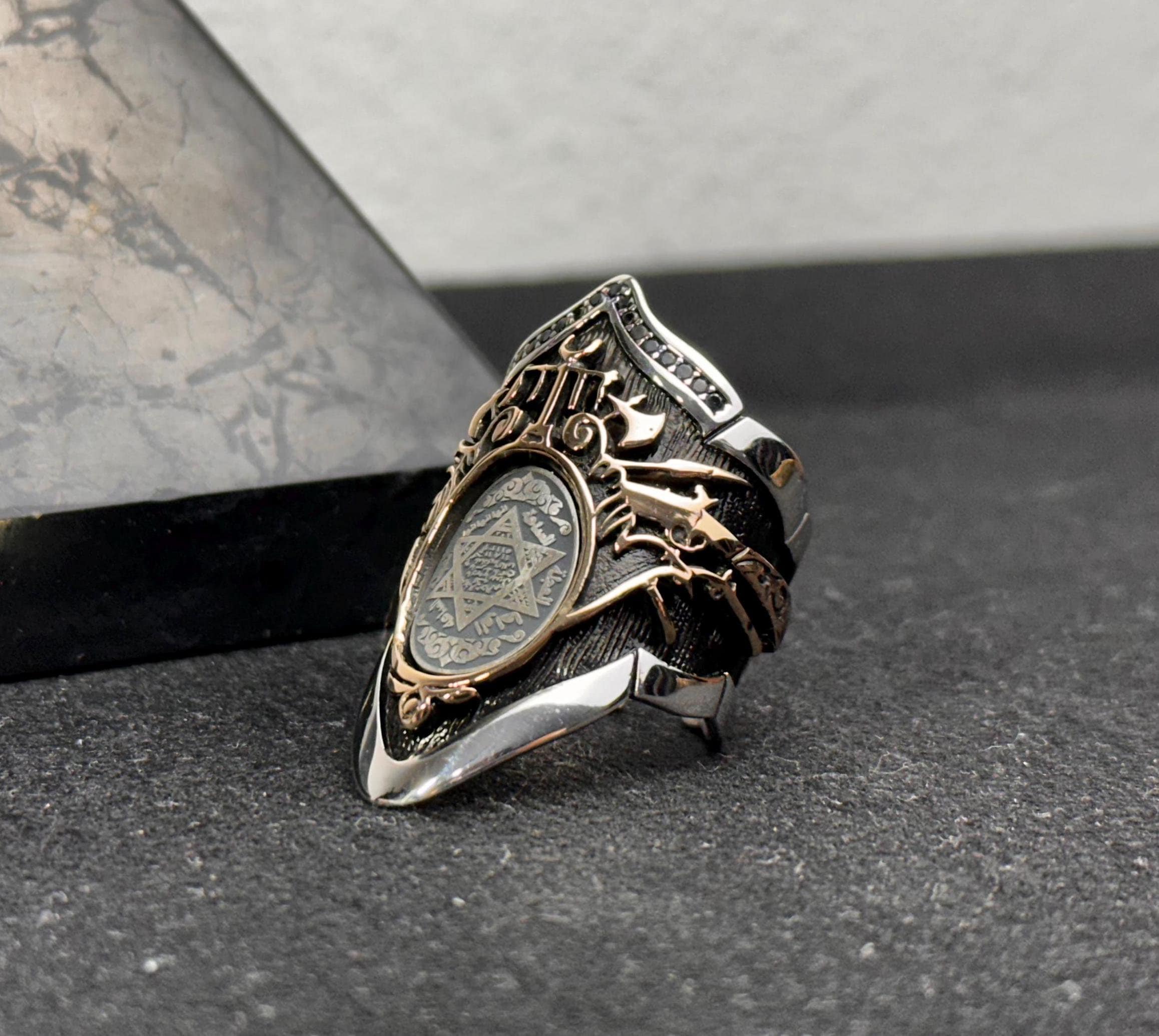 Seal of Solomon Silver Thumb Ring - 925 Sterling Silver Handmade Ring - Solomon King Seal Ring