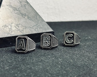 Zegelring: sterlingzilver, aangepaste initiaal - uniseks sieraden