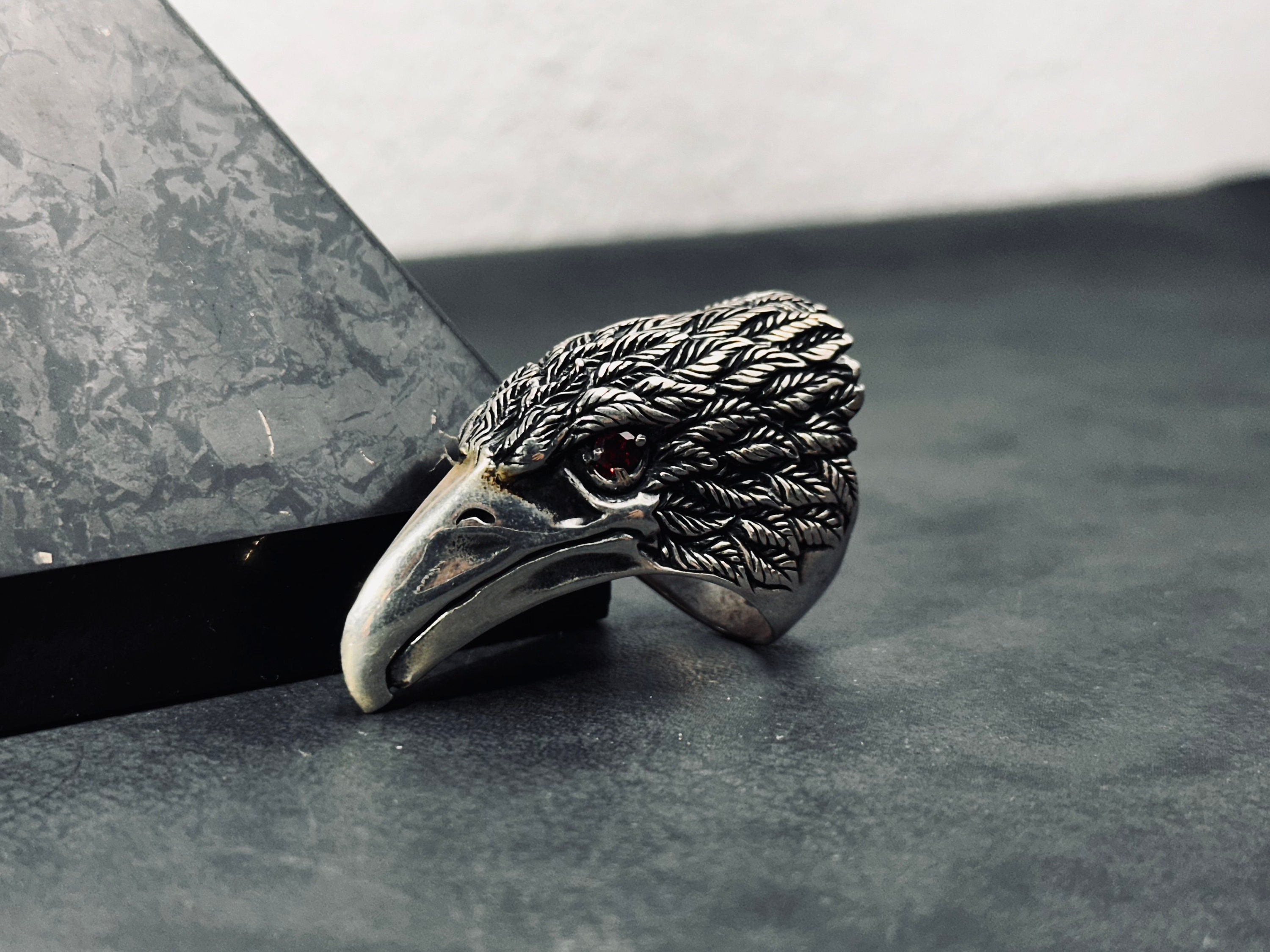 アクセサリー SAAD Silver 925 Eagle Ring Size 21 Eagle Head Ring: Large Sterling Silver - Hand-engraved Detail - Etsy