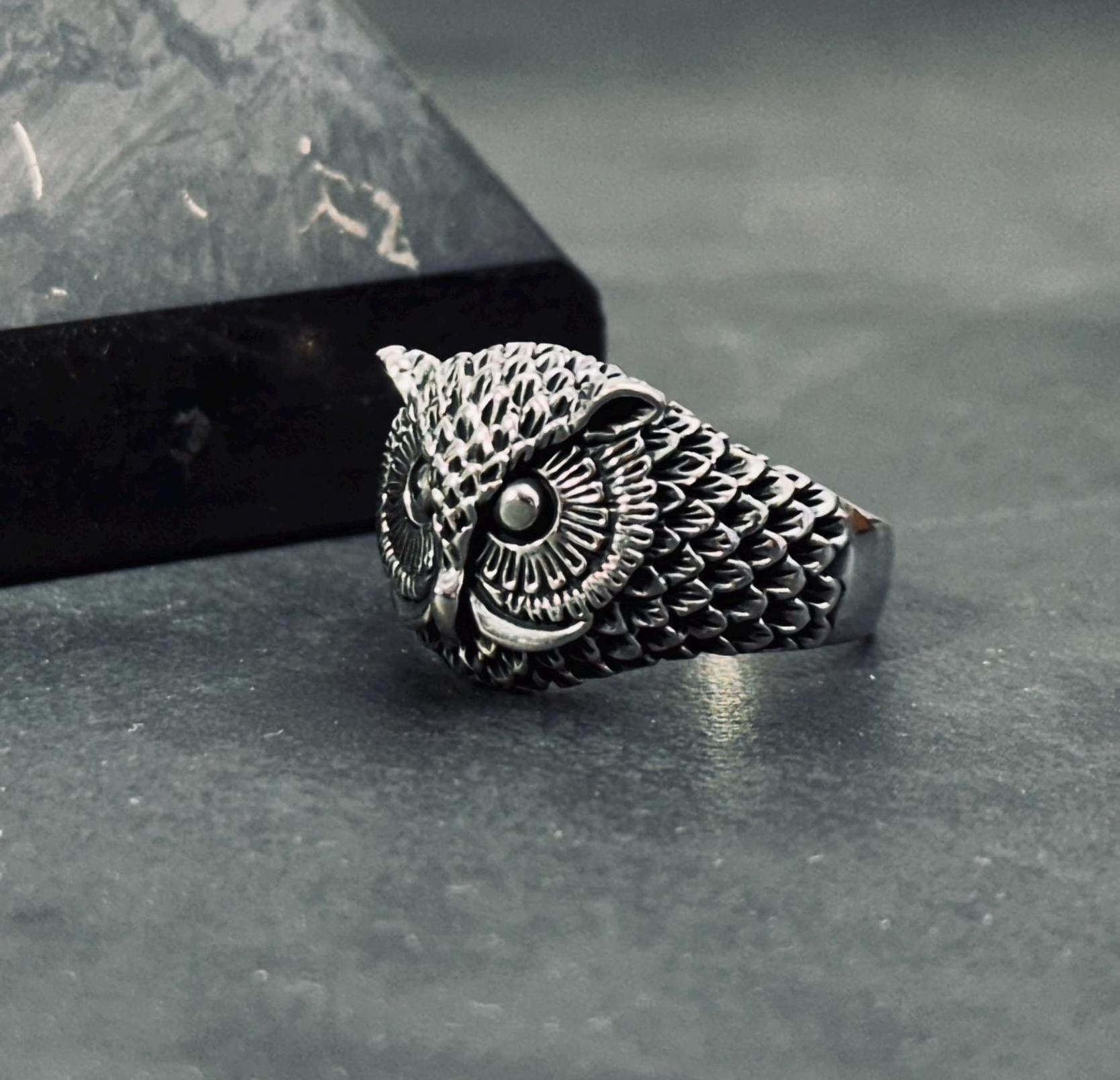 Owl Ring,925k Sterling Silver Animal Lover Gift,Silver Oxidized Owl Ring