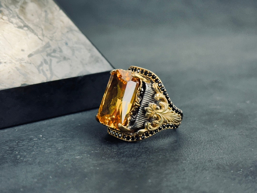 Rectangular Citrine Gemstone Ring - Bold Silver and Unique, Fashion ...